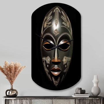Ethnical Traditional African Mask V - Asymmetric Metal Wall Clock